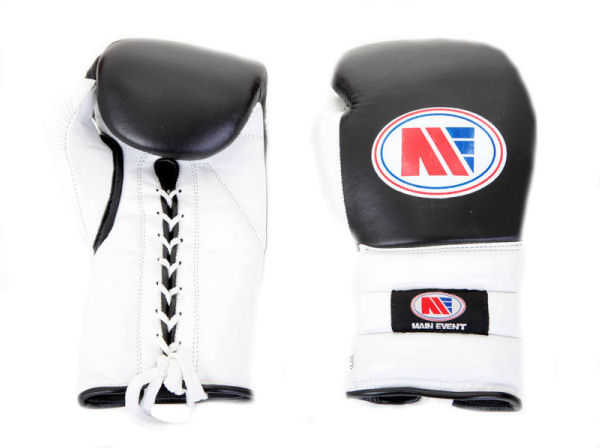 Main Event PTG 1000 Pro Train Boxing Gloves Lace Up Black White